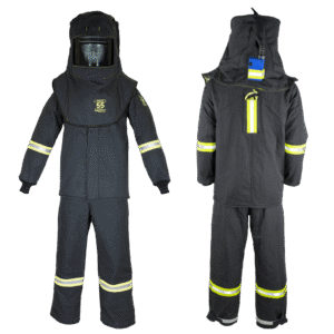 55 Cal TCG™ Deluxe Arc Flash Suit Kit (Hood, Coat with Escape Strap and Bib-Overall with 26″ Leg Zippers)